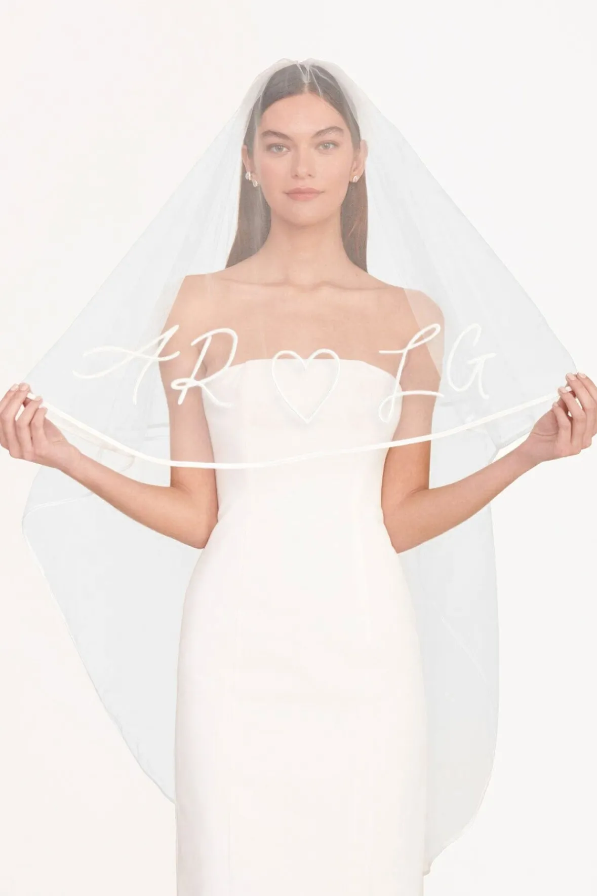 STAUD CUSTOM EMBROIDERED INITIALS VEIL> Bridal