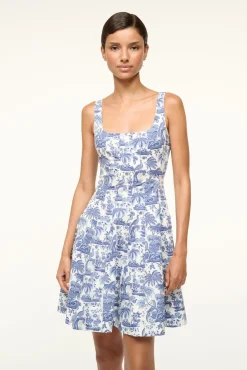 STAUD MINI WELLS DRESS | BLUE TOILE> Mini Dresses|Dresses