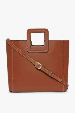 STAUD SHIRLEY LEATHER BAG | SADDLE> Totes|Crossbody