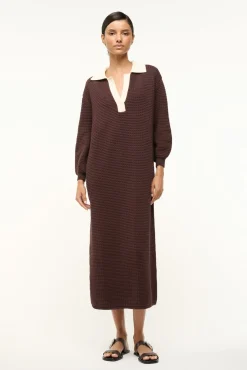 STAUD ALTEA DRESS DARK CHOCOLATE IVORY> Dresses|Knit Dresses