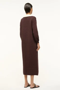 STAUD ALTEA DRESS DARK CHOCOLATE IVORY><noscript><img width=