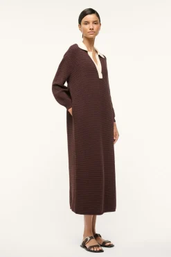 STAUD ALTEA DRESS DARK CHOCOLATE IVORY><noscript><img width=