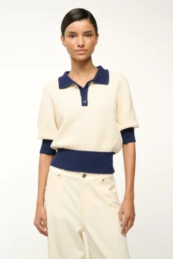 STAUD ALTEA SWEATER IVORY NAVY> Sweaters