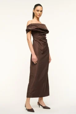 STAUD ANDREA DRESS DARK CHOCOLATE><noscript><img width=