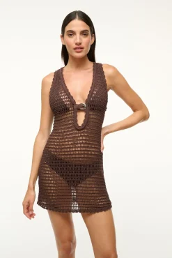 STAUD ANOK DRESS DARK CHOCOLATE><noscript><img width=