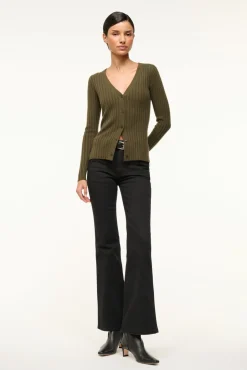 STAUD CARGO CASHMERE SWEATER DARK OLIVE> Sweaters