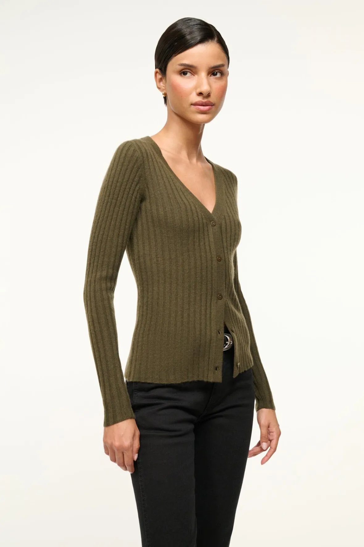 STAUD CARGO CASHMERE SWEATER DARK OLIVE> Sweaters