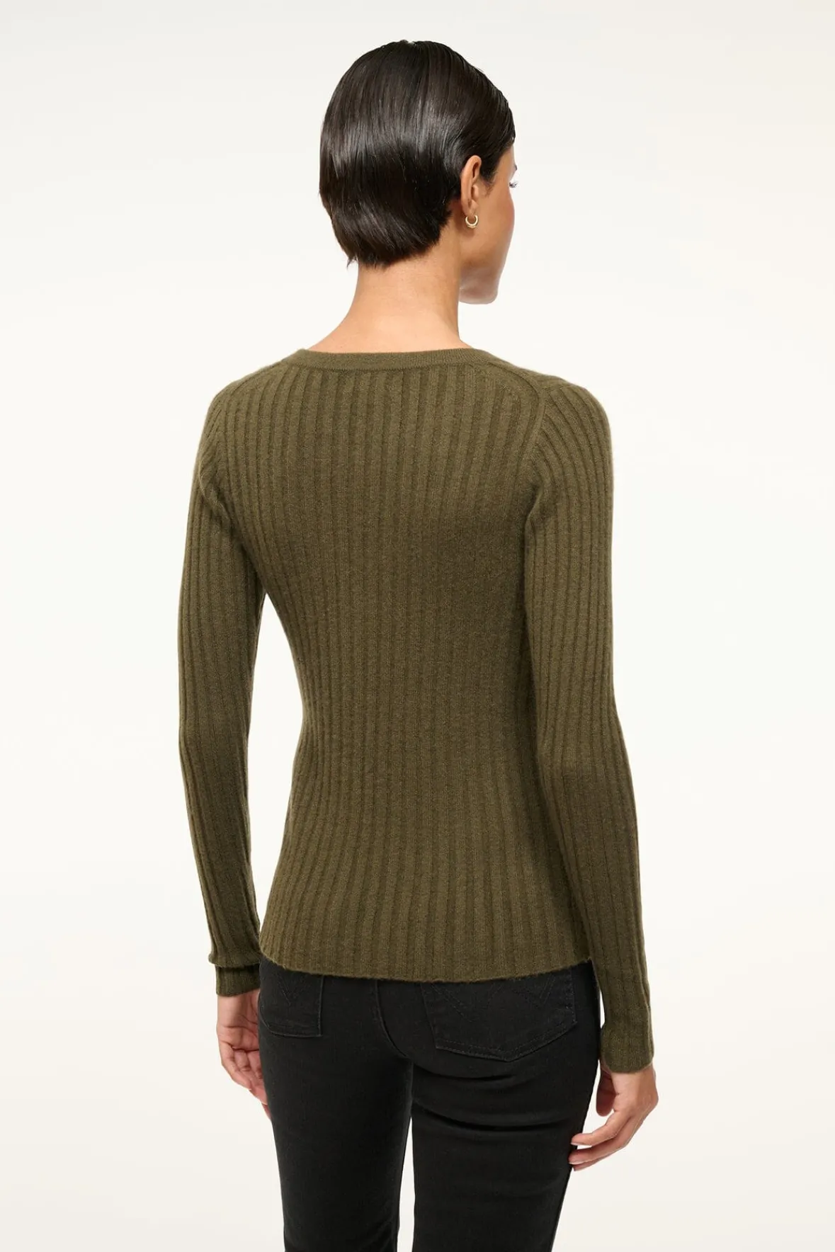 STAUD CARGO CASHMERE SWEATER DARK OLIVE> Sweaters