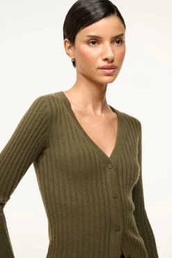 STAUD CARGO CASHMERE SWEATER DARK OLIVE><noscript><img width=