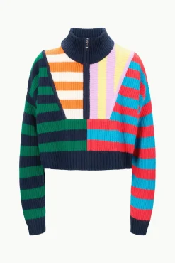 STAUD CASHMERE CROPPED HAMPTON SWEATER CABANA STRIPE MULTI><noscript><img width=