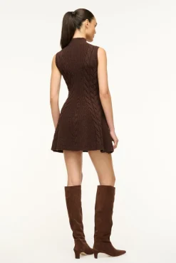 STAUD CHARADE DRESS DARK CHOCOLATE><noscript><img width=