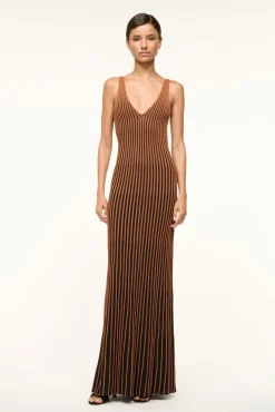 STAUD CLARETTA DRESS TAN BLACK> Knit Dresses|Maxi Dresses