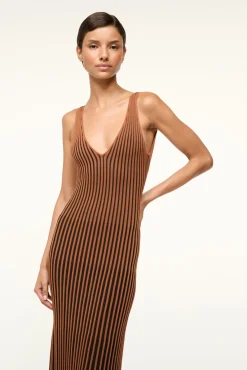 STAUD CLARETTA DRESS TAN BLACK><noscript><img width=