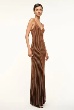 STAUD CLARETTA DRESS TAN BLACK><noscript><img width=