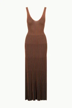 STAUD CLARETTA DRESS TAN BLACK><noscript><img width=