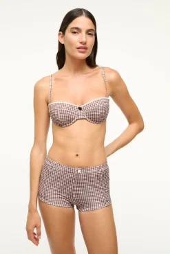 STAUD COD BIKINI BOTTOM DARK CHOCOLATE MICRO CHECK><noscript><img width=