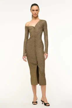 STAUD CRAFTSMAN SWEATER DRESS METALLIC GOLD> Dresses|Knit Dresses