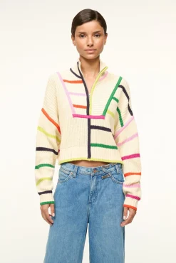 STAUD CROPPED HAMPTON SWEATER CREAM RAINBOW MULTI> Sweaters