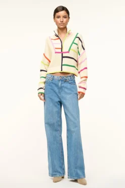 STAUD CROPPED HAMPTON SWEATER CREAM RAINBOW MULTI> Sweaters