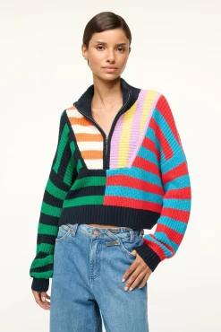 STAUD CROPPED HAMPTON SWEATER CABANA STRIPE MULTI> Sweaters