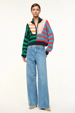 STAUD CROPPED HAMPTON SWEATER CABANA STRIPE MULTI> Sweaters