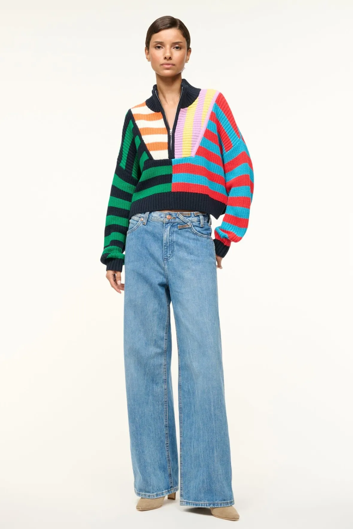 STAUD CROPPED HAMPTON SWEATER CABANA STRIPE MULTI> Sweaters