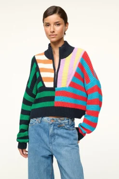 STAUD CROPPED HAMPTON SWEATER CABANA STRIPE MULTI><noscript><img width=