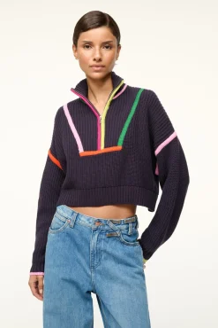 STAUD CROPPED HAMPTON SWEATER NAVY MULTI> Sweaters
