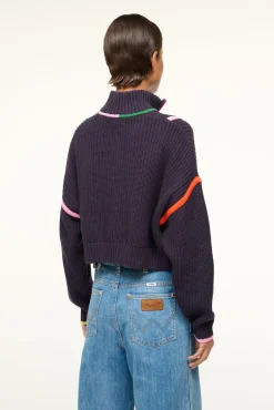 STAUD CROPPED HAMPTON SWEATER NAVY MULTI><noscript><img width=