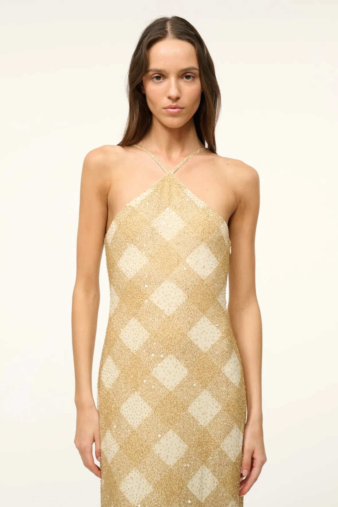 STAUD CUBISM DRESS GOLDEN HOUR> The Evening Edit|Maxi Dresses
