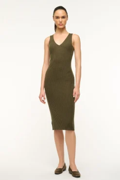 STAUD DANA CASHMERE DRESS DARK OLIVE> Dresses|Knit Dresses