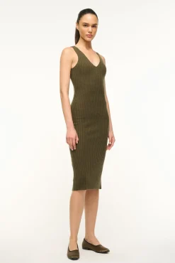 STAUD DANA CASHMERE DRESS DARK OLIVE> Dresses|Knit Dresses