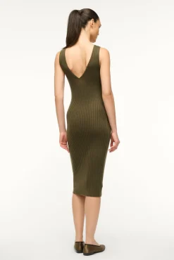 STAUD DANA CASHMERE DRESS DARK OLIVE><noscript><img width=