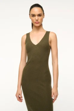 STAUD DANA CASHMERE DRESS DARK OLIVE><noscript><img width=