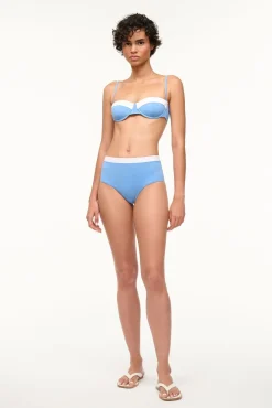 STAUD DEVON HIGH RISE BIKINI BOTTOM AZURE WHITE> Swim