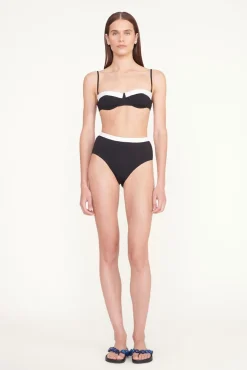 STAUD DEVON HIGH RISE BIKINI BOTTOM BLACK WHITE> Swim|Bikinis