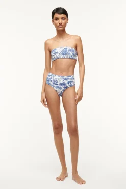 STAUD DEVON HIGH RISE BIKINI BOTTOM BLUE TOILE> Swim|Bikinis