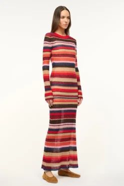 STAUD EIZA DRESS AUTUMNAL FADED STRIPE><noscript><img width=