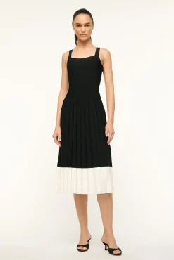 STAUD ELLISON DRESS BLACK IVORY> Knit Dresses|Midi Dresses