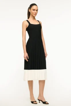 STAUD ELLISON DRESS BLACK IVORY> Knit Dresses|Midi Dresses