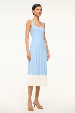 STAUD ELLISON DRESS CLEAR BLUE WHITE> Midi Dresses|Dresses
