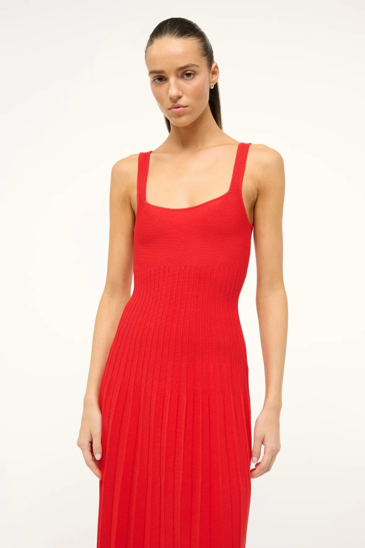 STAUD ELLISON DRESS RED ROSE> Knit Dresses|Midi Dresses