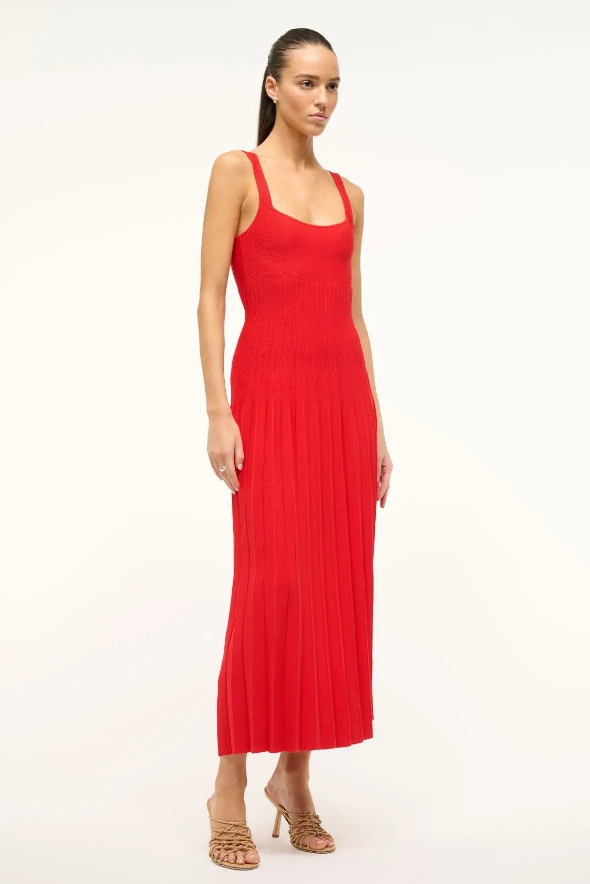 STAUD ELLISON DRESS RED ROSE> Knit Dresses|Midi Dresses