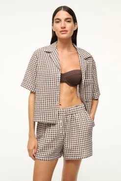 STAUD GABI SHIRT DARK CHOCOLATE GINGHAM> Swim|Cover-ups