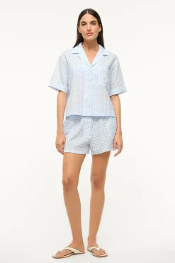 STAUD GABI SHIRT SKY GINGHAM> Swim|Cover-ups