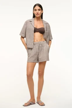 STAUD GABI SHORT DARK CHOCOLATE GINGHAM> Swim|Cover-ups