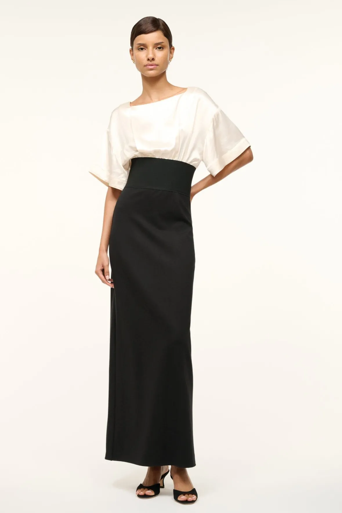 STAUD GARNET DRESS IVORY BLACK> The Evening Edit|Maxi Dresses