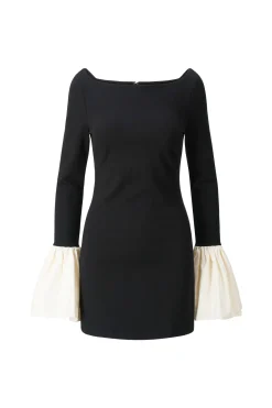 STAUD HAWTHORNE DRESS BLACK IVORY><noscript><img width=