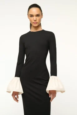 STAUD HAWTHORNE MAXI DRESS BLACK IVORY><noscript><img width=