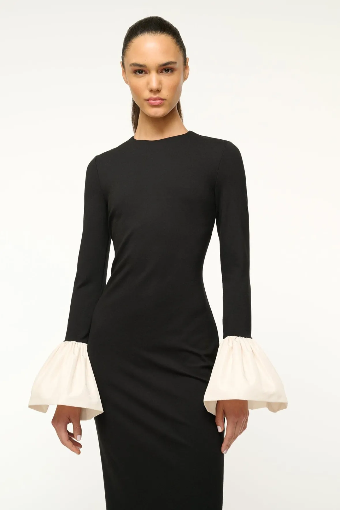STAUD HAWTHORNE MAXI DRESS BLACK IVORY> The Evening Edit|Maxi Dresses